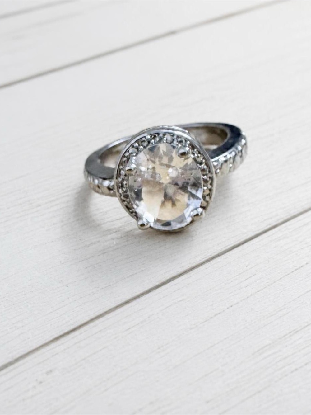 Sterling Silver Halo Engagement Ring with Clear Stone - White